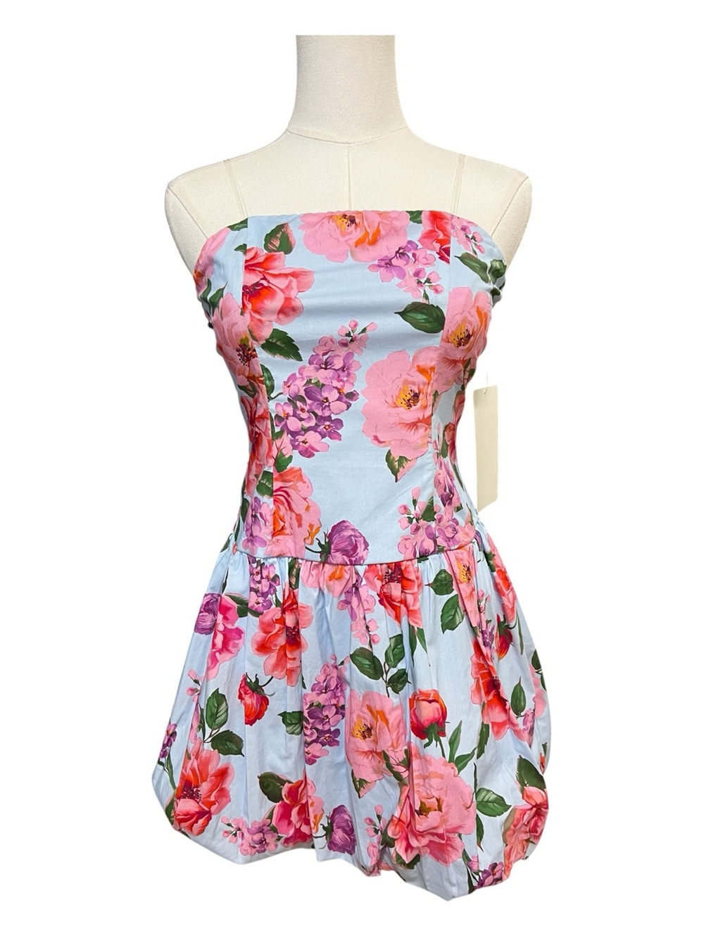 🆕 NWT Honey & Rosie Floral Strapless Bubble Hem Mini Dress | Juniors M